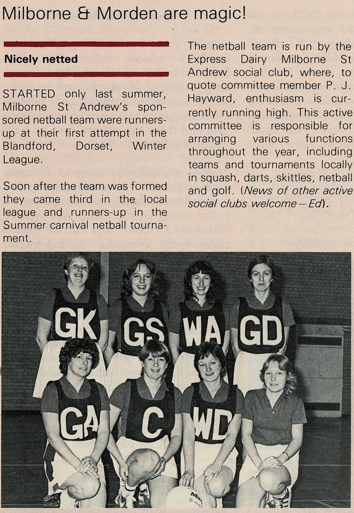 1983 Milborne St Andrew Netball Team