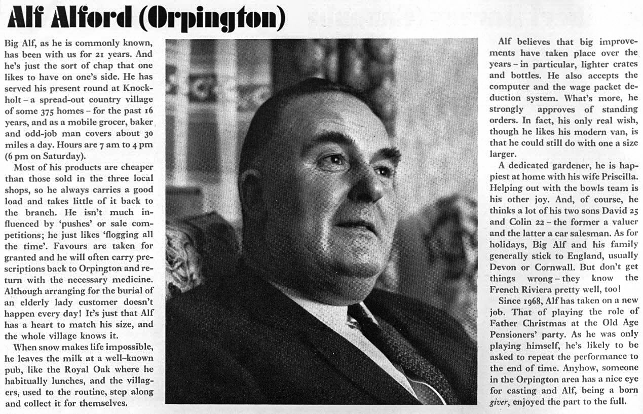 1969 Alf Alford, Orpington. Express News article profiling milkmen from different depots (Express News-Spring)