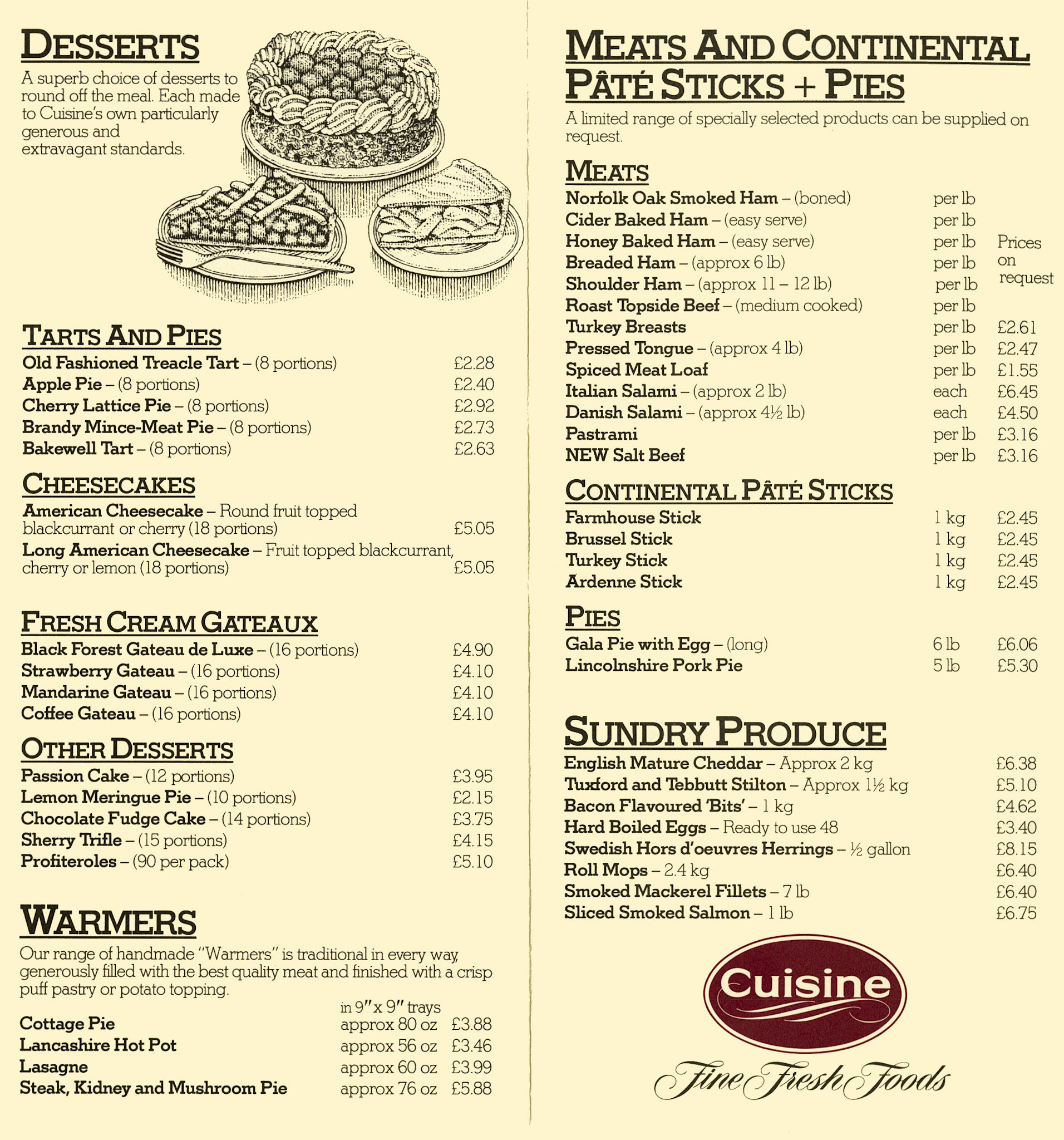 1982 Cuisine Price List (9th August) incorporating Littleglade and Norfolk Smokehouses (Courtesy John Southwell)