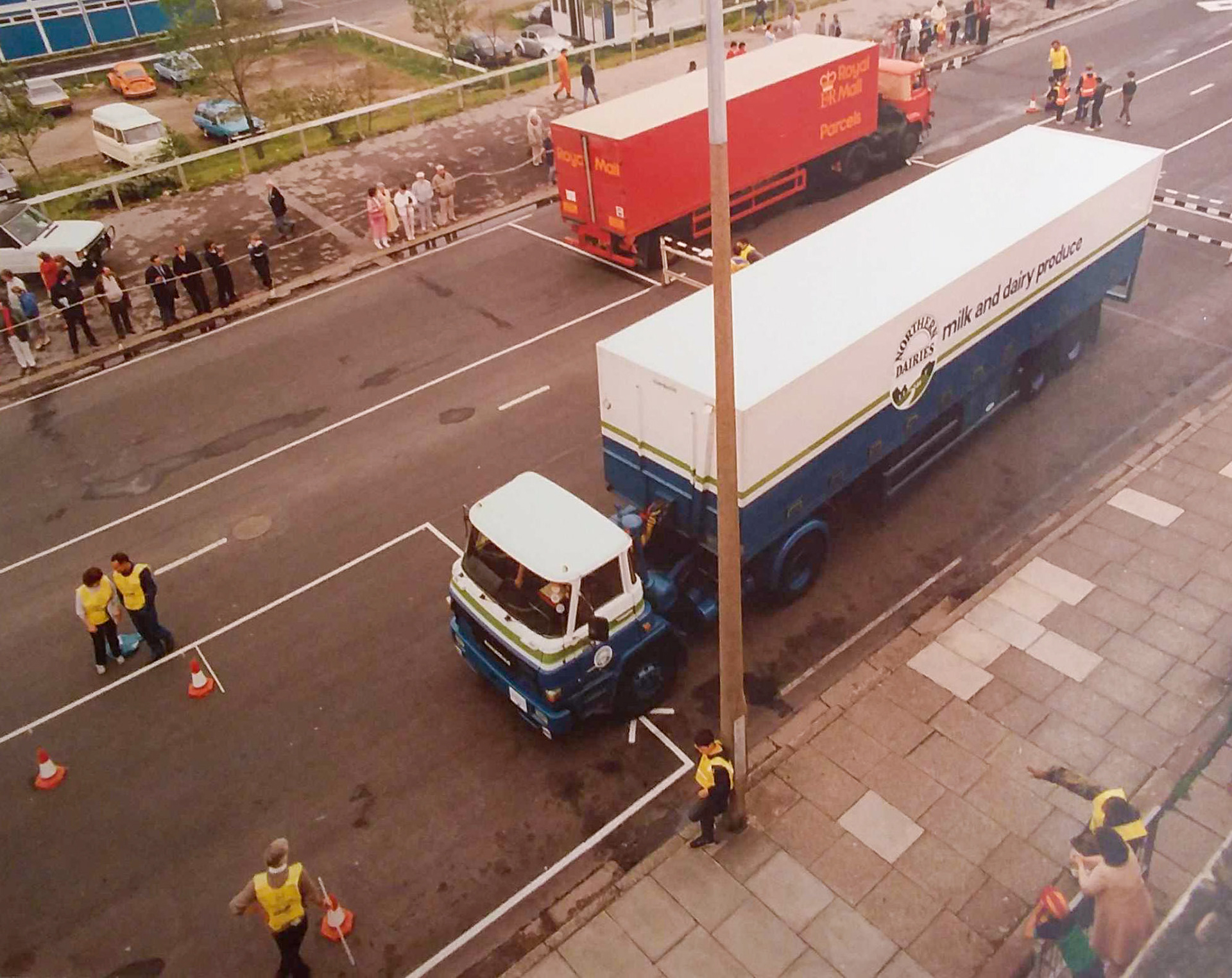 1981 Tarvin, Tony Woodward remembers" 'Commercial  Motor' Lorry  driver  of the year, Fleetwood qualifying heat-we had a good day, three classes entered individually-Norman Bachmyer/ Dave Plank/ Geoff Lewis (RIP)/ Tony Woodward/ Bill Wilkinson (Transport Manager)" (Courtesy Tony Woodward)