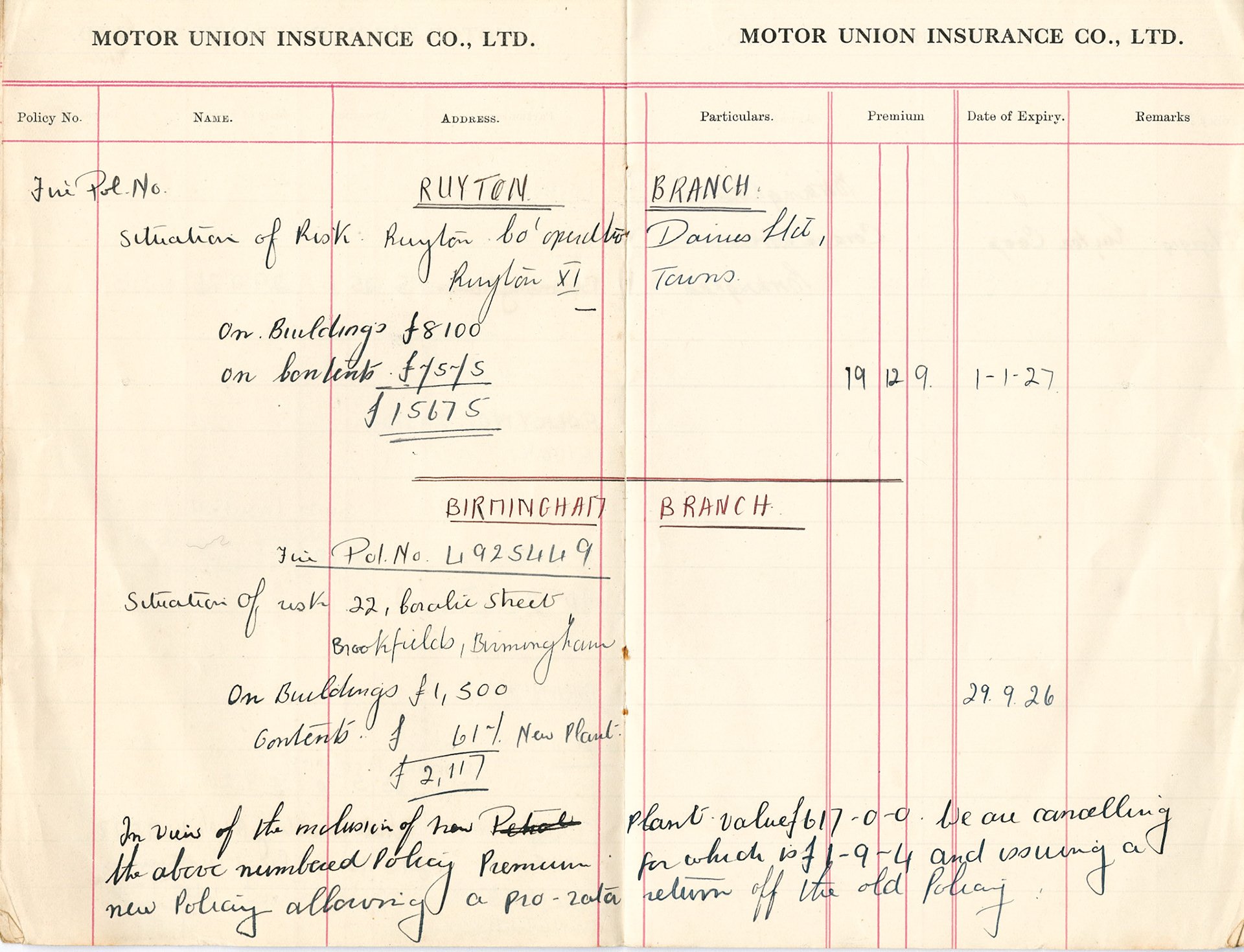 1925-6 Buildings and Contents Insurance