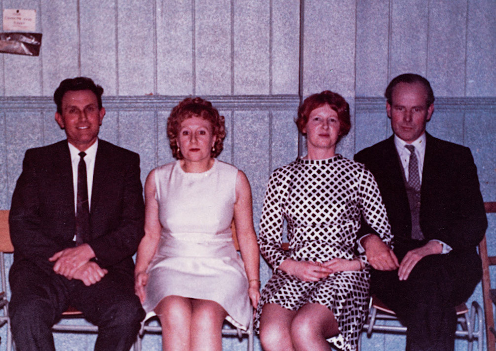 1960's Minsterley Creameries Social Club “Do” or Union Dinner. Mark Trentham identifies Ken and Cora Trentham, Jean and Bill Chaplin. (Joe Lyons Collection)