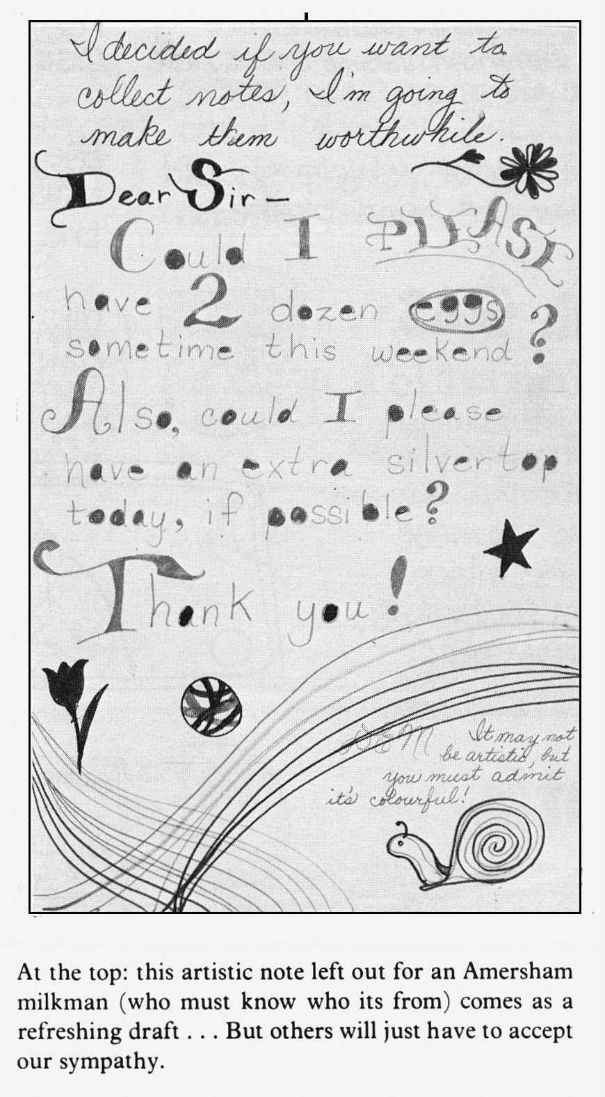 1978 Letter to an Amersham milkman. (Express News Summer)