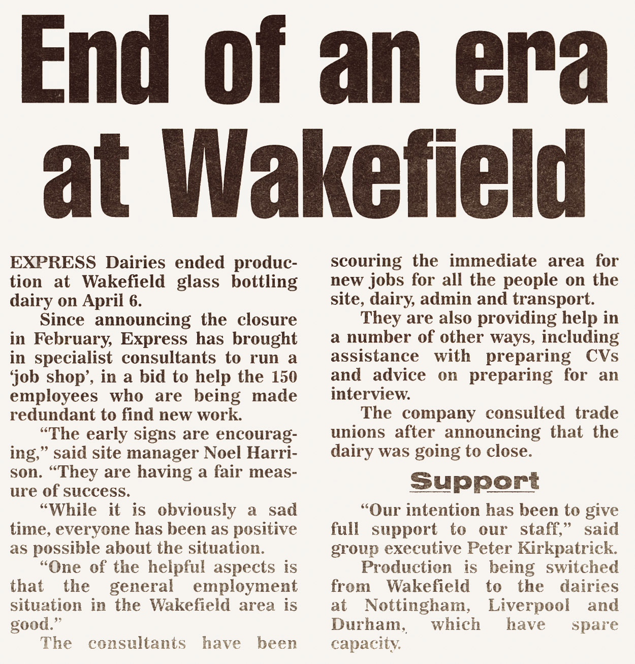 2001 Wakefield Dairy closes. (Courtesy Michael Aldread)