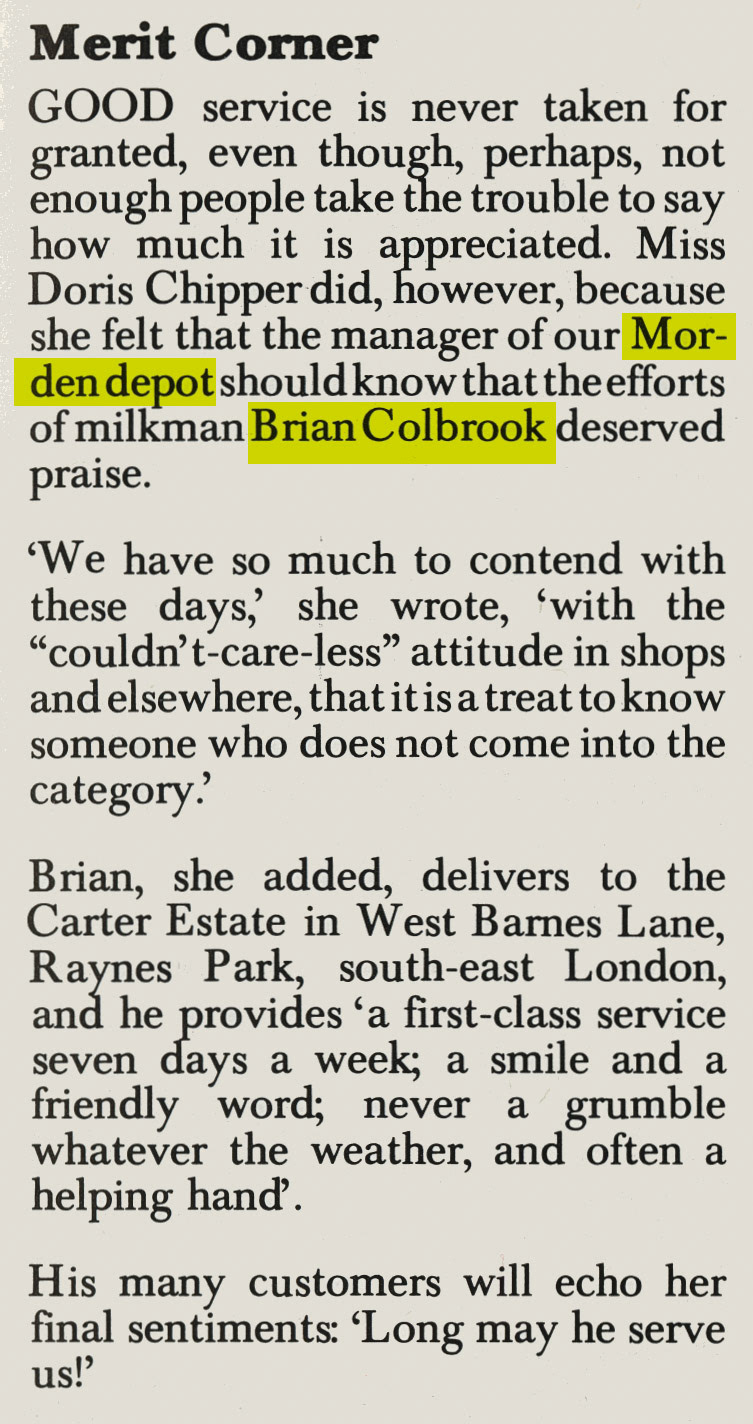 1980 Morden milkman Brian Colbrook receives a compiment from a customer. (Express News April)