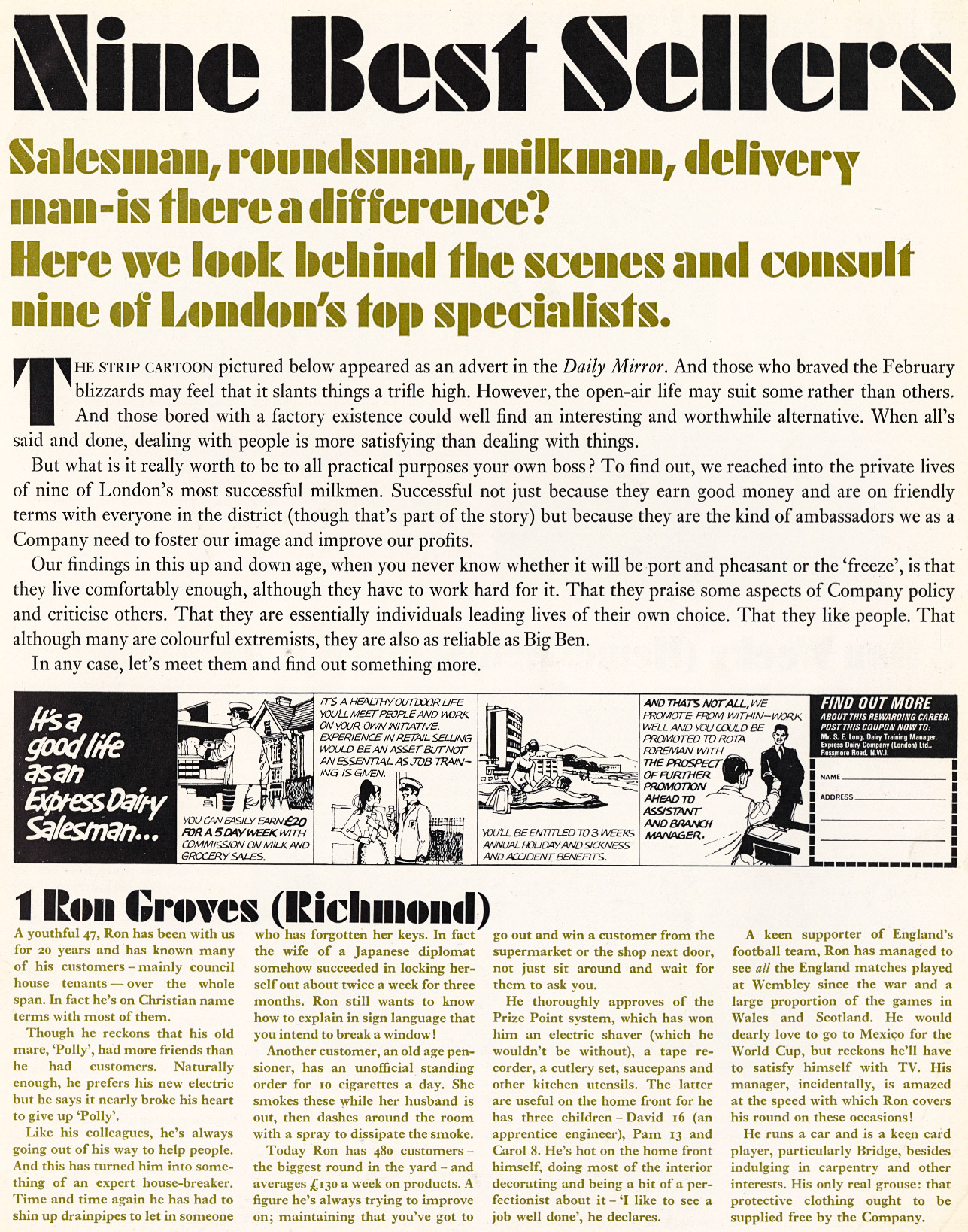 1969 Profile of nine top milkmen in London