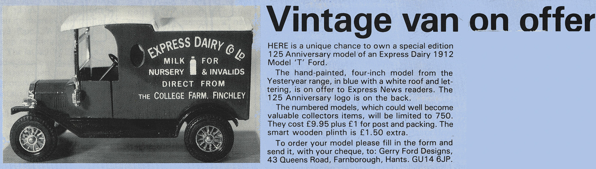 1989 Express News offered an opportunity to order this vintage van model.