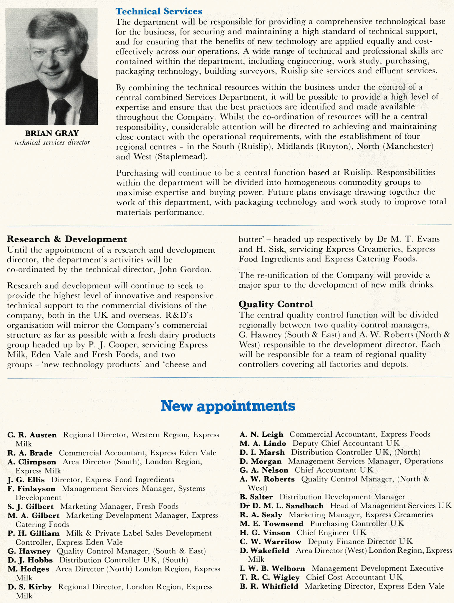 1981 Tony Good announces details of organisational changes. (Express News December)