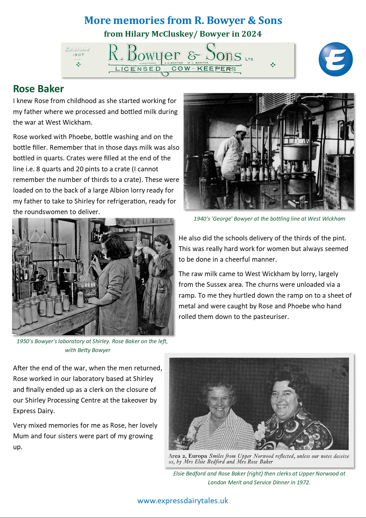 2025 More memories of Bowyers-Rose Baker (Express Dairy Tales publication)