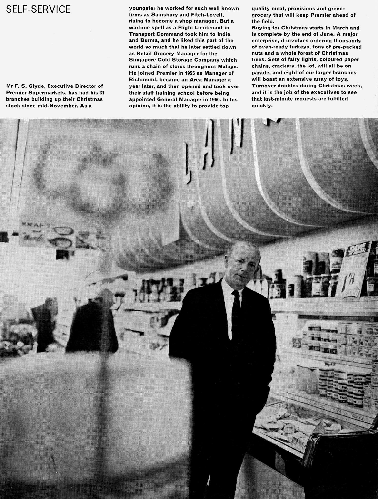 1962 Planning Christmas-Mr F. S. Glyde, Premier Supermarkets Executive Director.  (Express News Christmas)