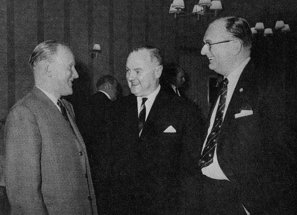 1966 Glasgow Long Service Dinner. David Macdonald, D.G.Crawford and George Pearson. (Express News Summer 1966)