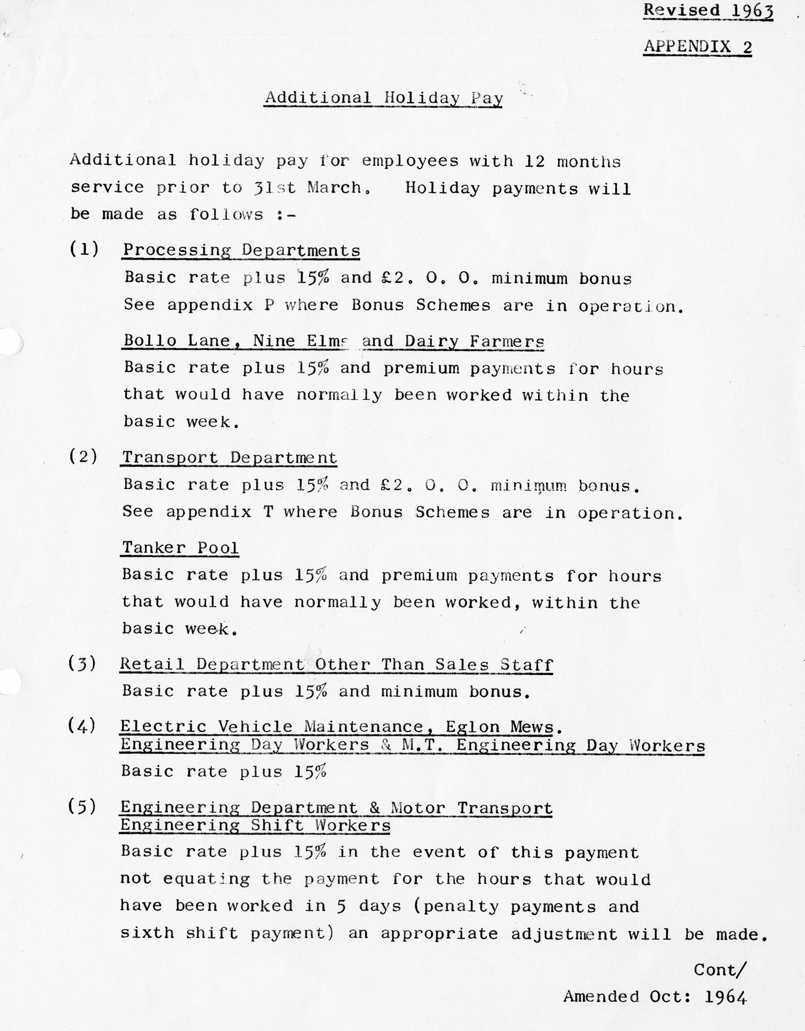 1964 Express &amp; TGWU Agreements - Holiday Pay. (Courtesy Dave Fane)