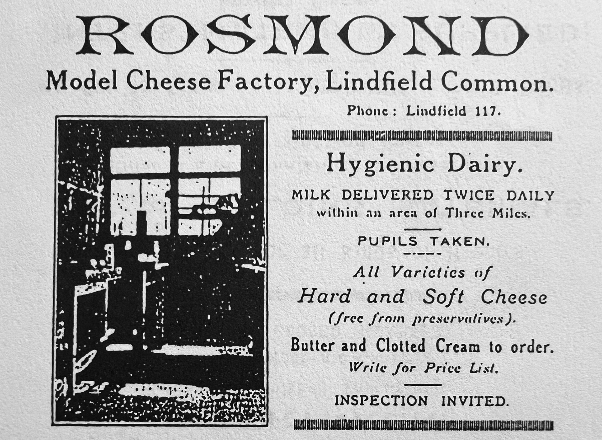 1920s? Rosmond Cheese Factory, Lindfield, West Sussex (Courtesy Elizabeth Wickstead)