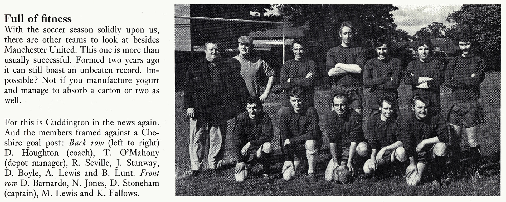 1971 Cuddington football team, unbeaten over two years! (Courtesy Doreen Williams)