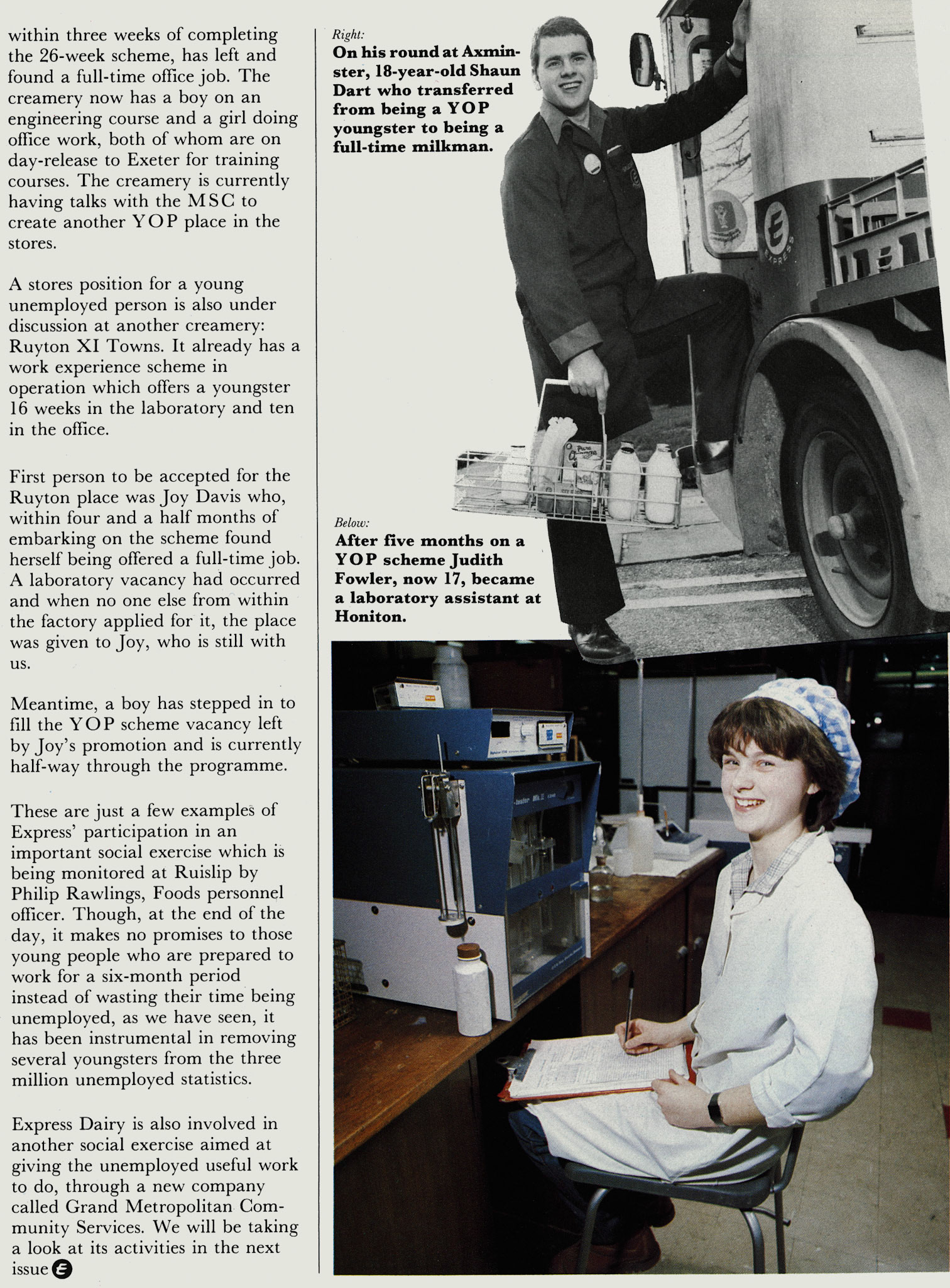 1982 Express Western takes part in the Youth Opportunity Programme at Exmouth, Axminster, Exeter and Honiton. (Express News April)