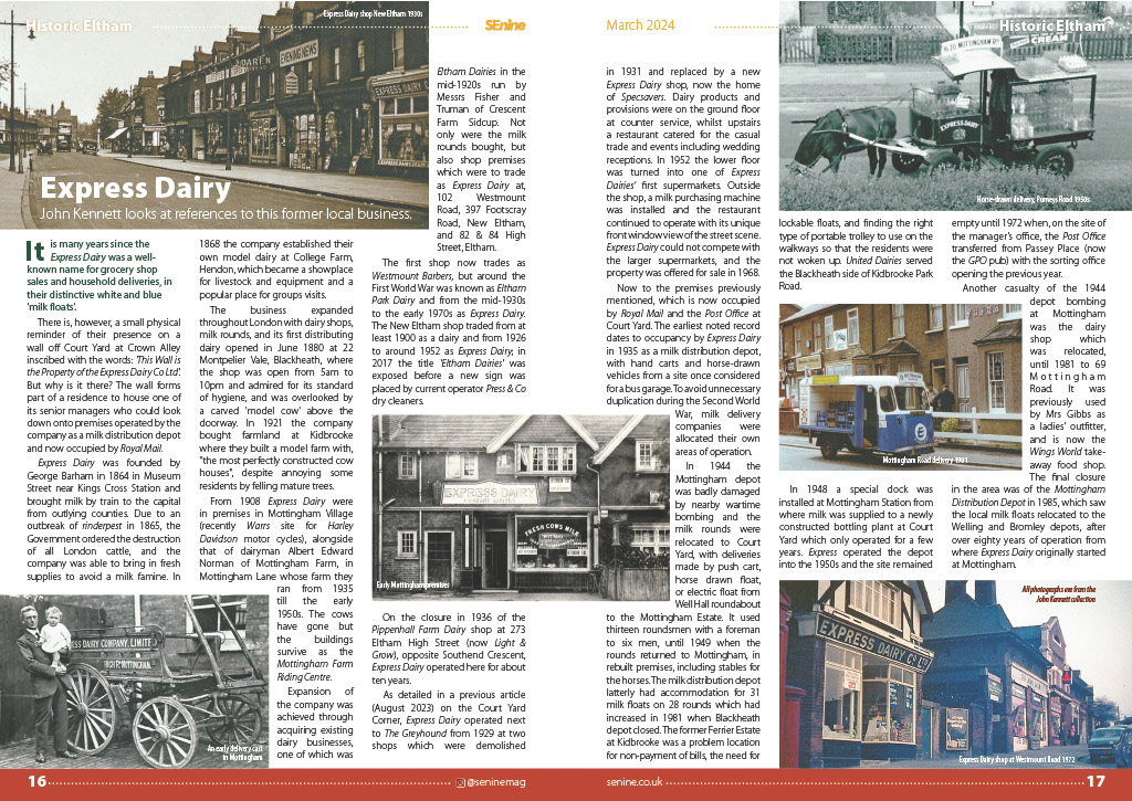 2024 Express Dairy in Eltham, from SEnine Magazine, March 2024. Author: John Kennett.