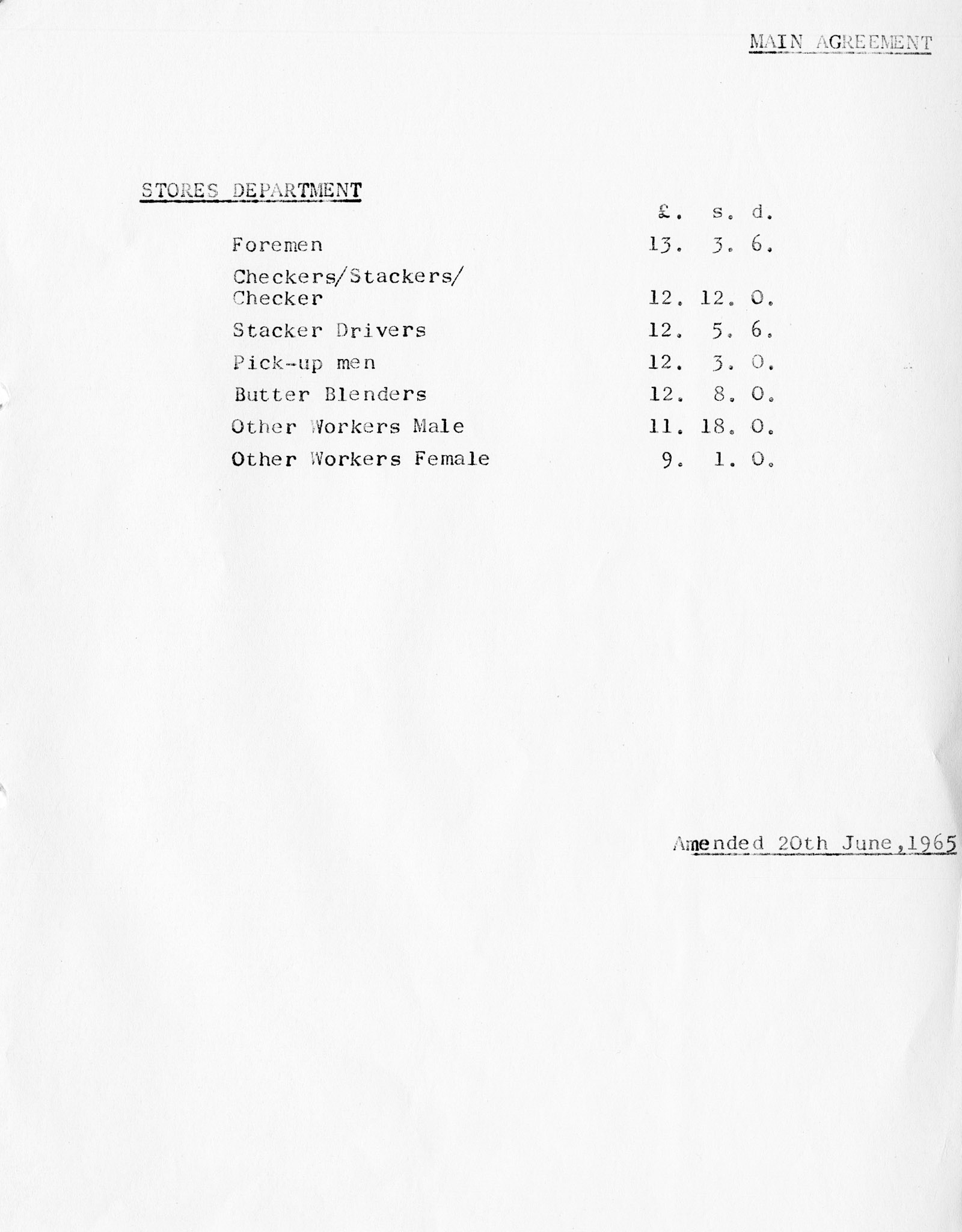 1965 Express &amp; TGWU Agreements - Basic Rates (Courtesy Dave Fane)