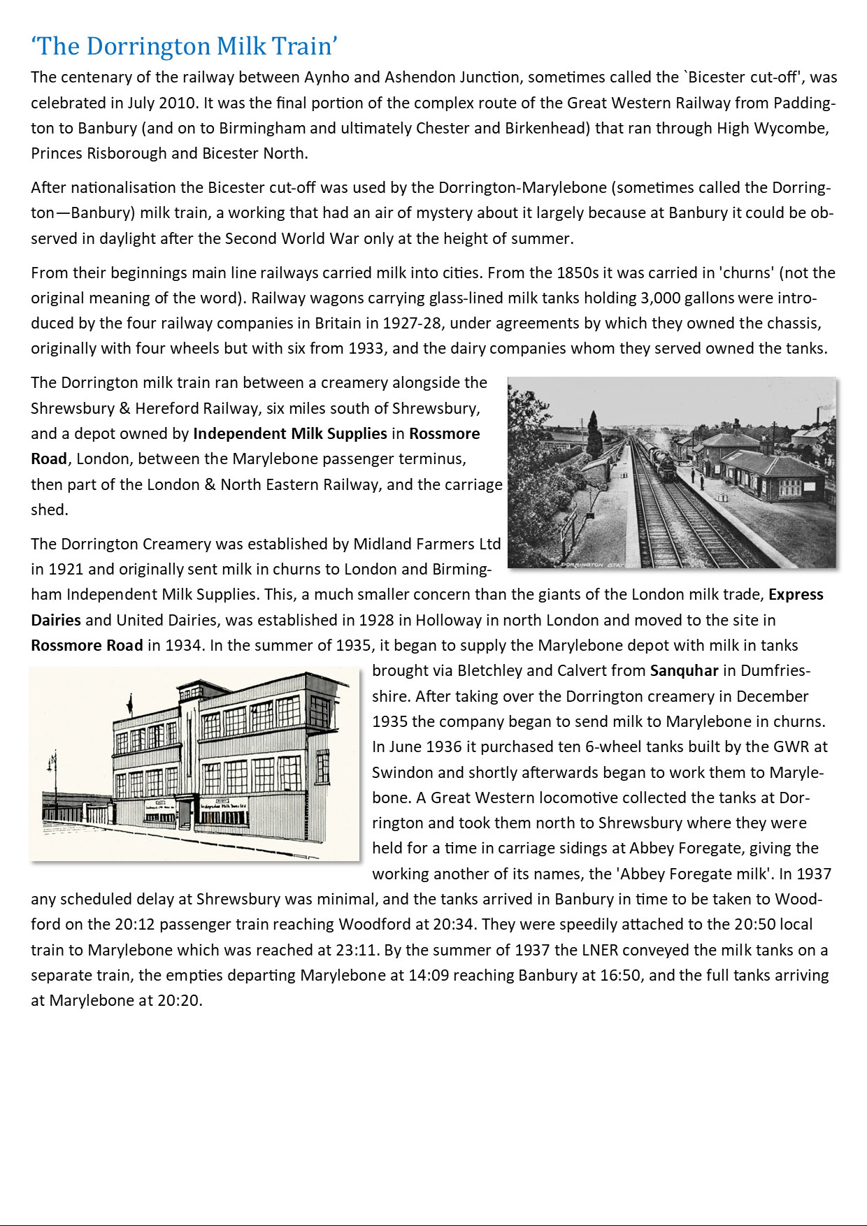 Dorrington Milk Train and Independent Milk Supplies - Page 1