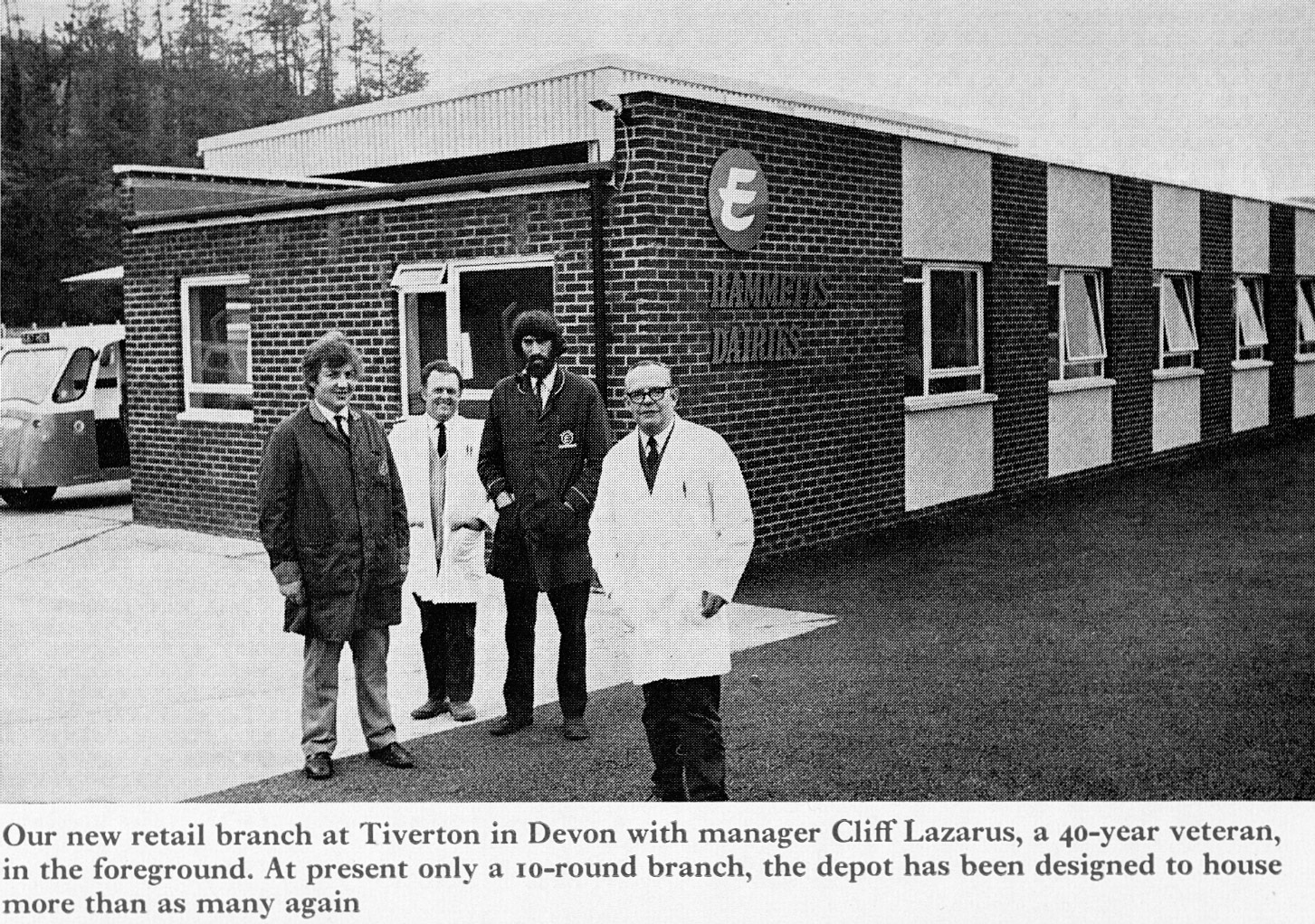 1974 New Hammett's Dairies retail depot at Tiverton with manager Cliff Lazarus