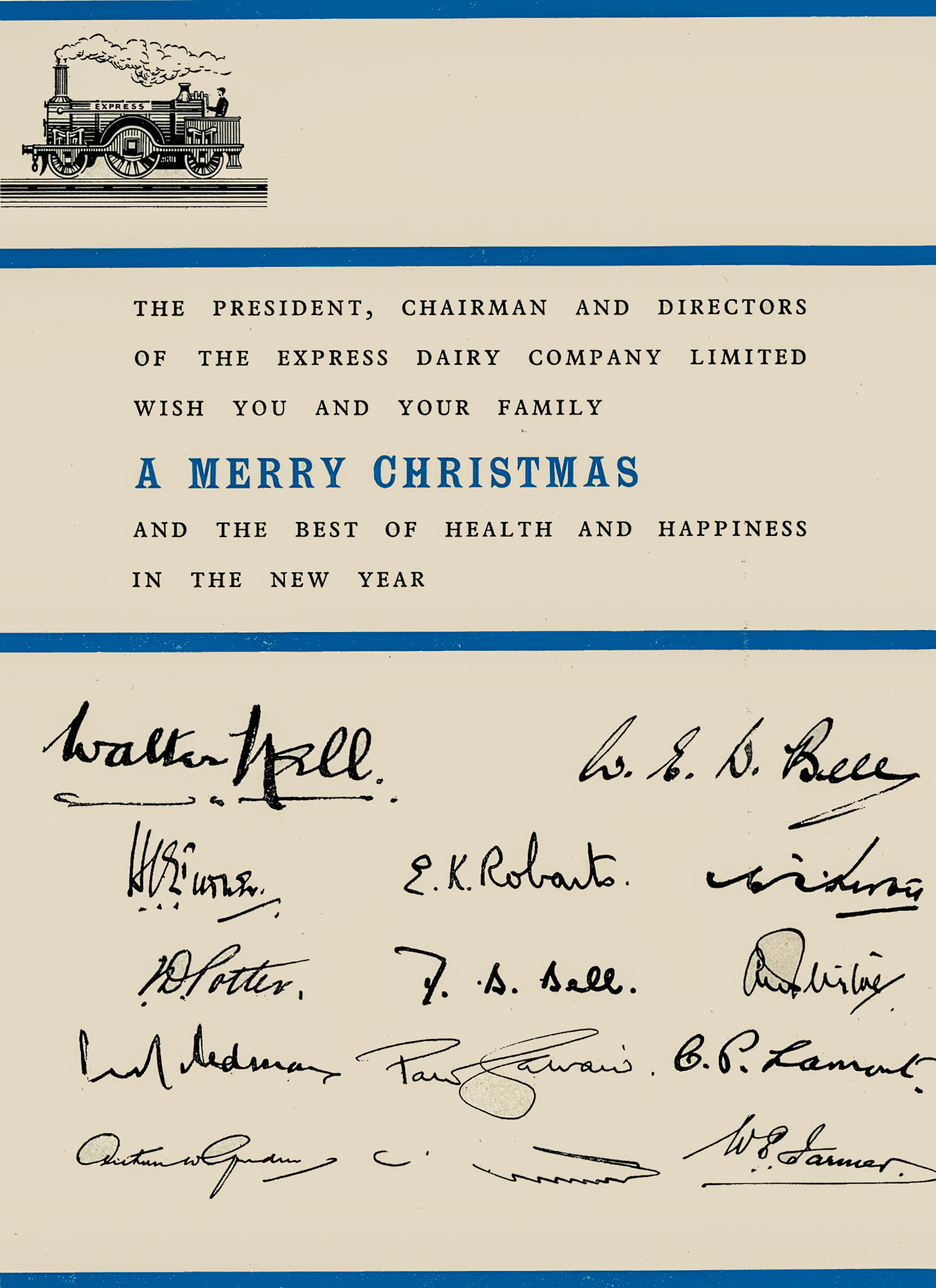 1960 Christmas card from the Express Dairy directors. (Express News Christmas)