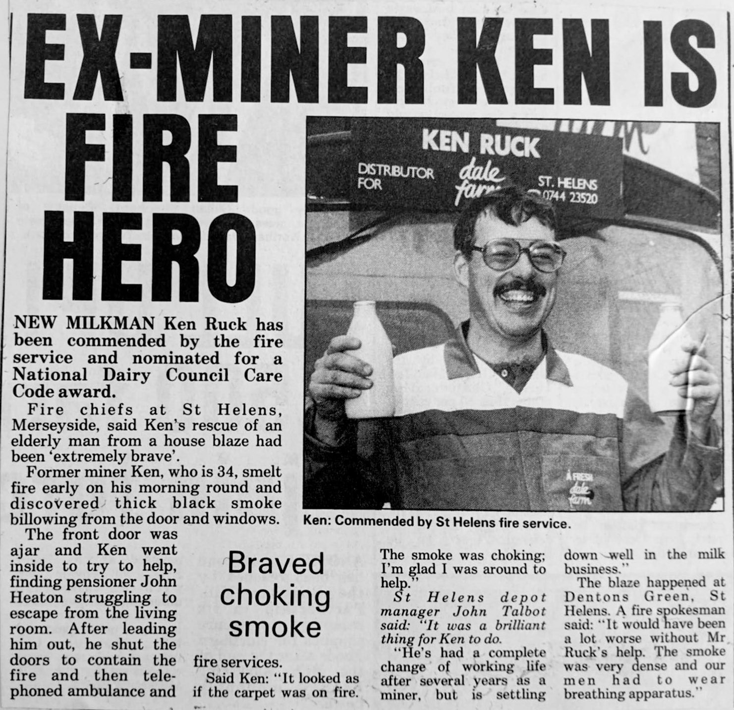 1993 St Helens milkman Ken Ruck nominated for an award after helping a pensioner escape from a fire. (Courtesy Paul Smith)