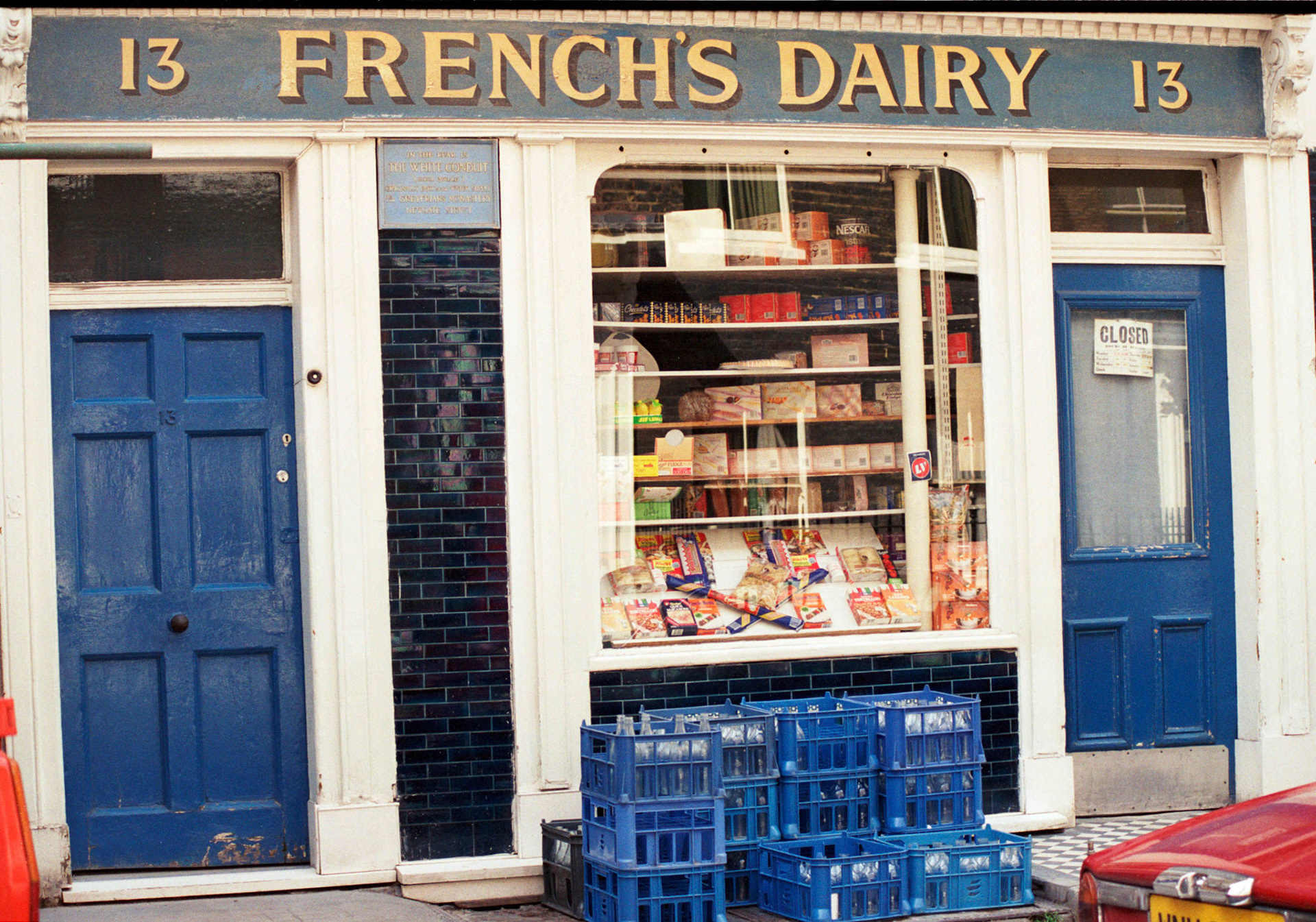 2004 Frenchs Dairy, 13 Rugby Street, Camden Town, Camden. Michael Aldread comments "I delivered to this shop when I was at Bloomsbury depot. It was owned by a man called Glenn who was Welsh and he had his own milk round." (Courtesy Historic England Ref: IOE01/13033/07)