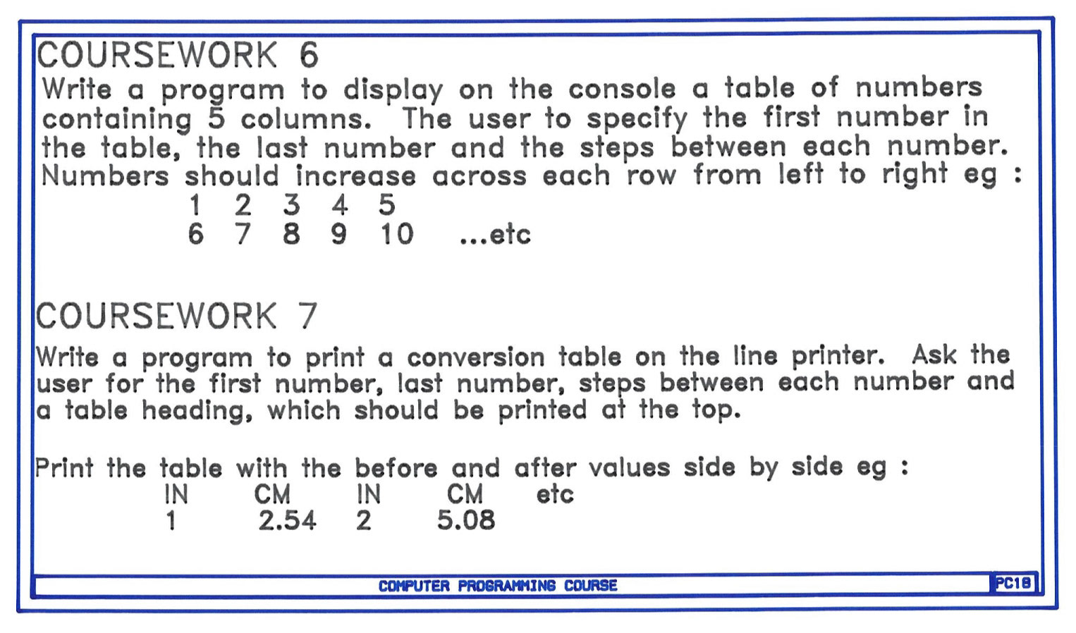 1987 Exercises for BASIC Programming Course