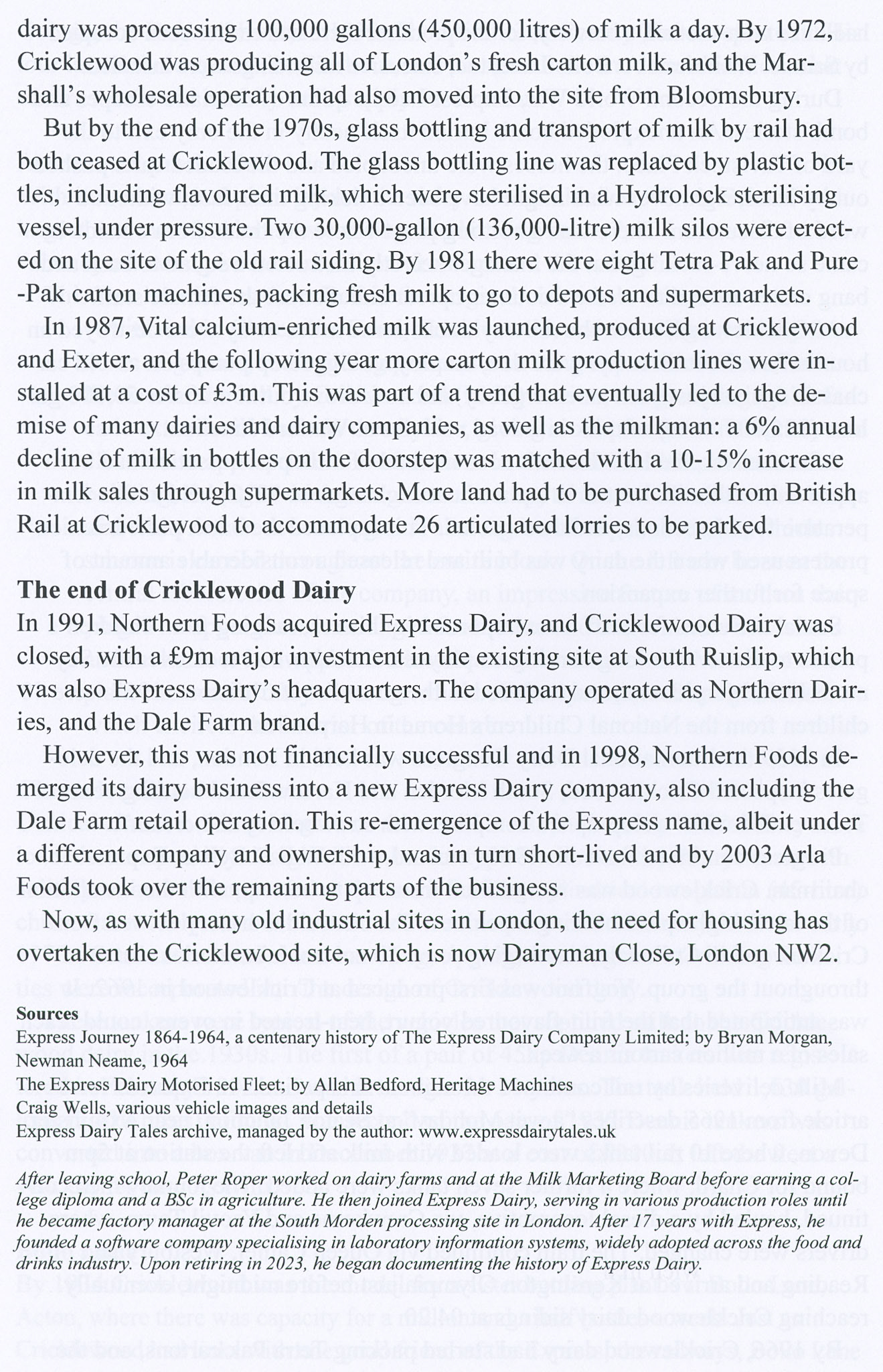 2026 Cricklewood Dairy History. Article written by Peter Roper published in the Great London Industrial Archeological Society Journal, Volume 24.