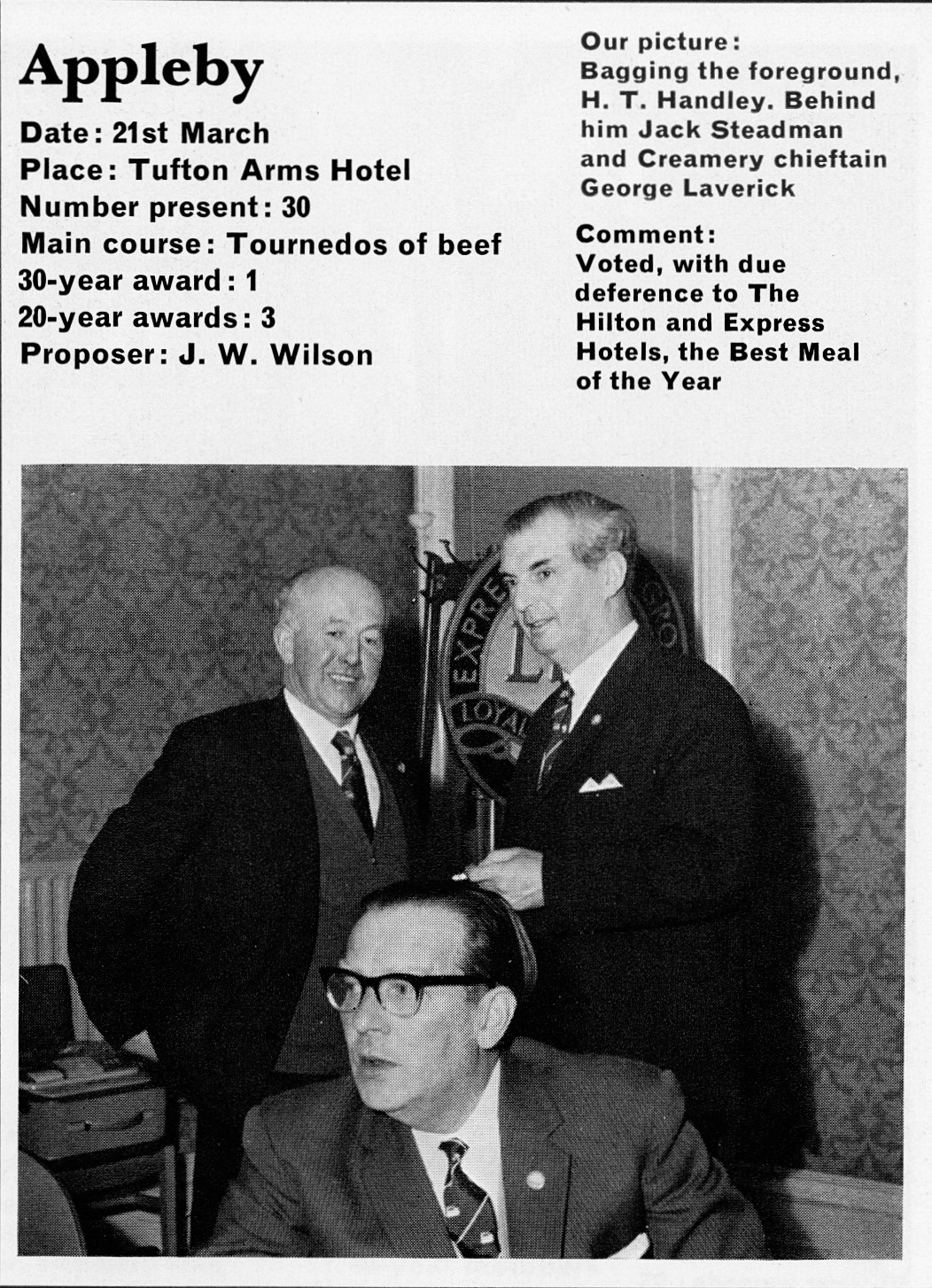 1968 Appleby Long Service Dinner awards