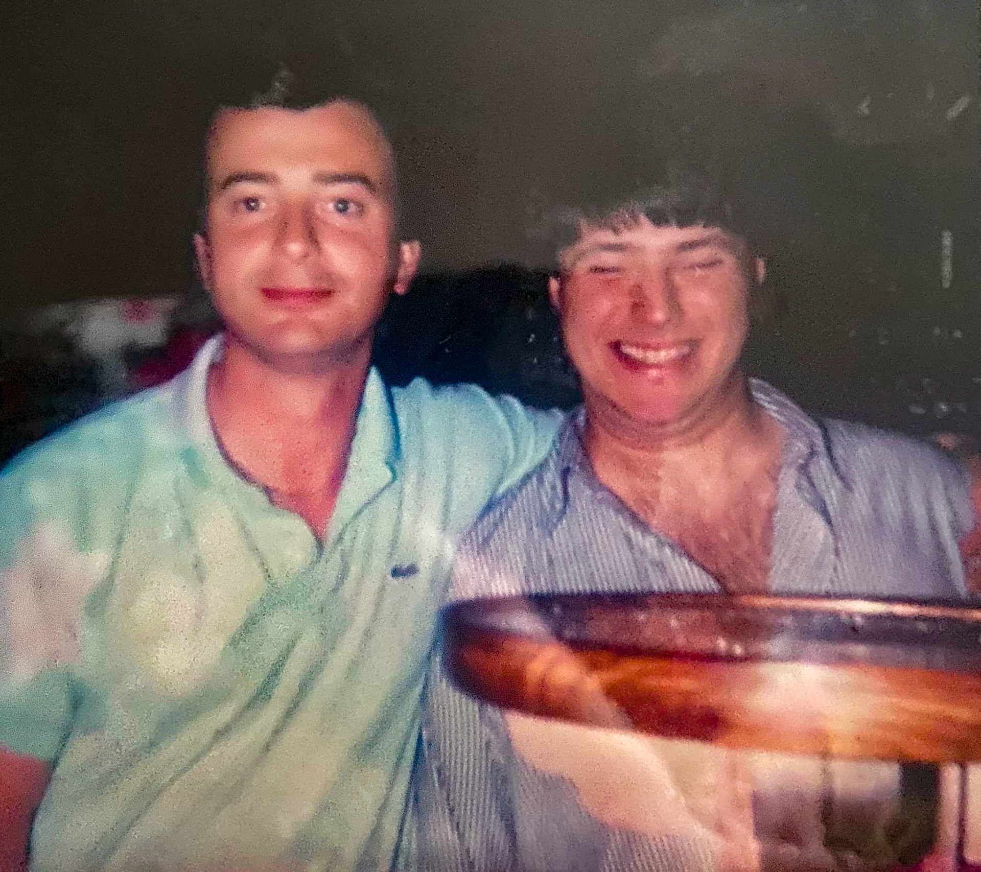 1980's High Wycombe. Terry Ziton & Richard Monk on an office night out. (Courtesy Sharon Stevenson)