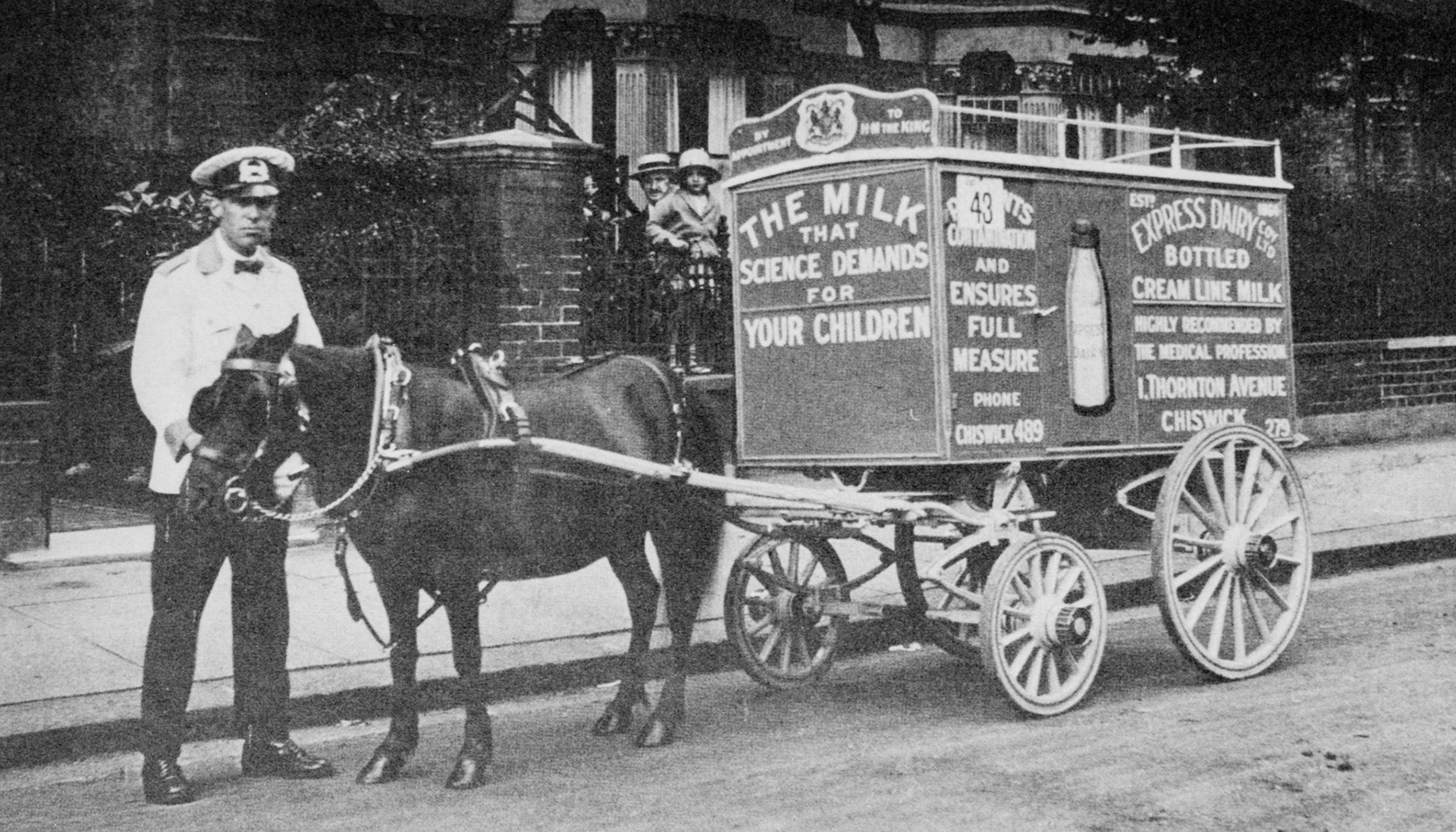 1920s? Chiswick Horsedrawn float with solid wooden wheels. (Courtesy Paul Smith)