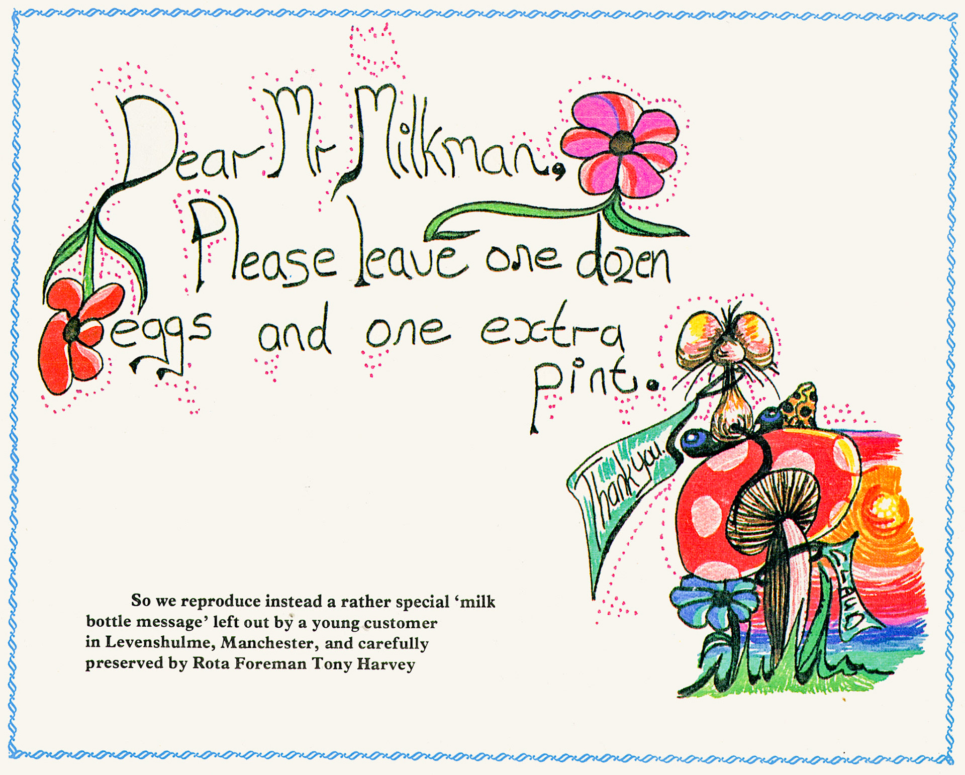 1977 Levenshulme Rota Foreman Tony Harvey provided this colourful note. (Express News Summer)
