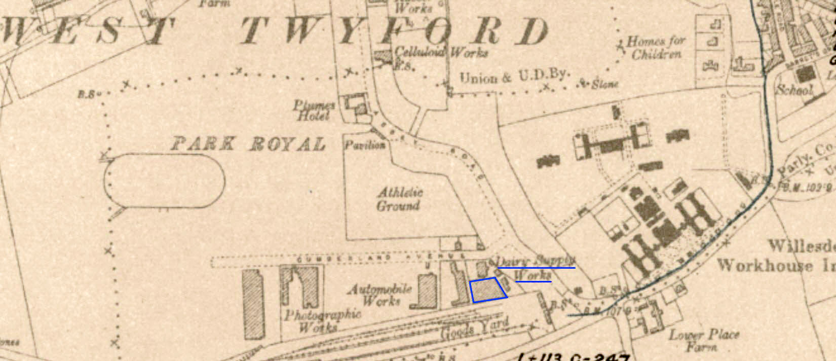1932 Park Royal Estate, showing location of Dairy Supply Company off Cumberland Avenue (Courtesy National Library of Scotland)