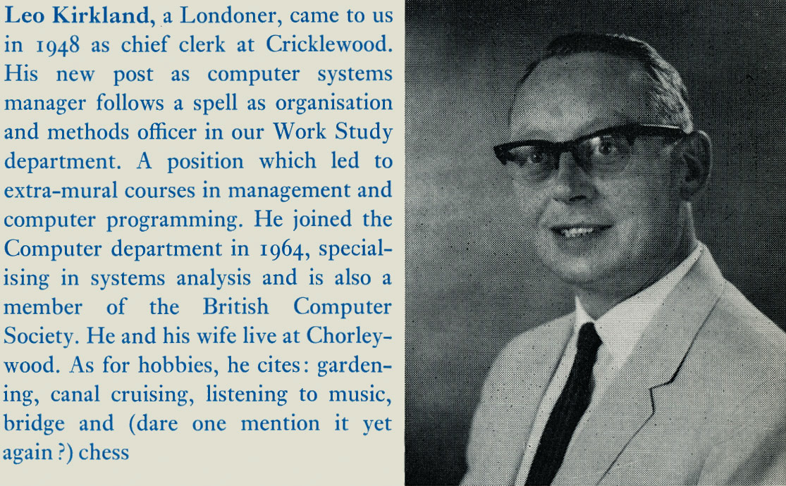 1969 Leo Kirkland appointed as Computer Systems Manager.(Express News Autumn)