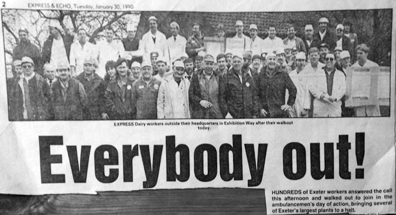 1990 Exeter staff walk out in sympathy with ambulance workers. (Courtesy Geoff Bowditch)