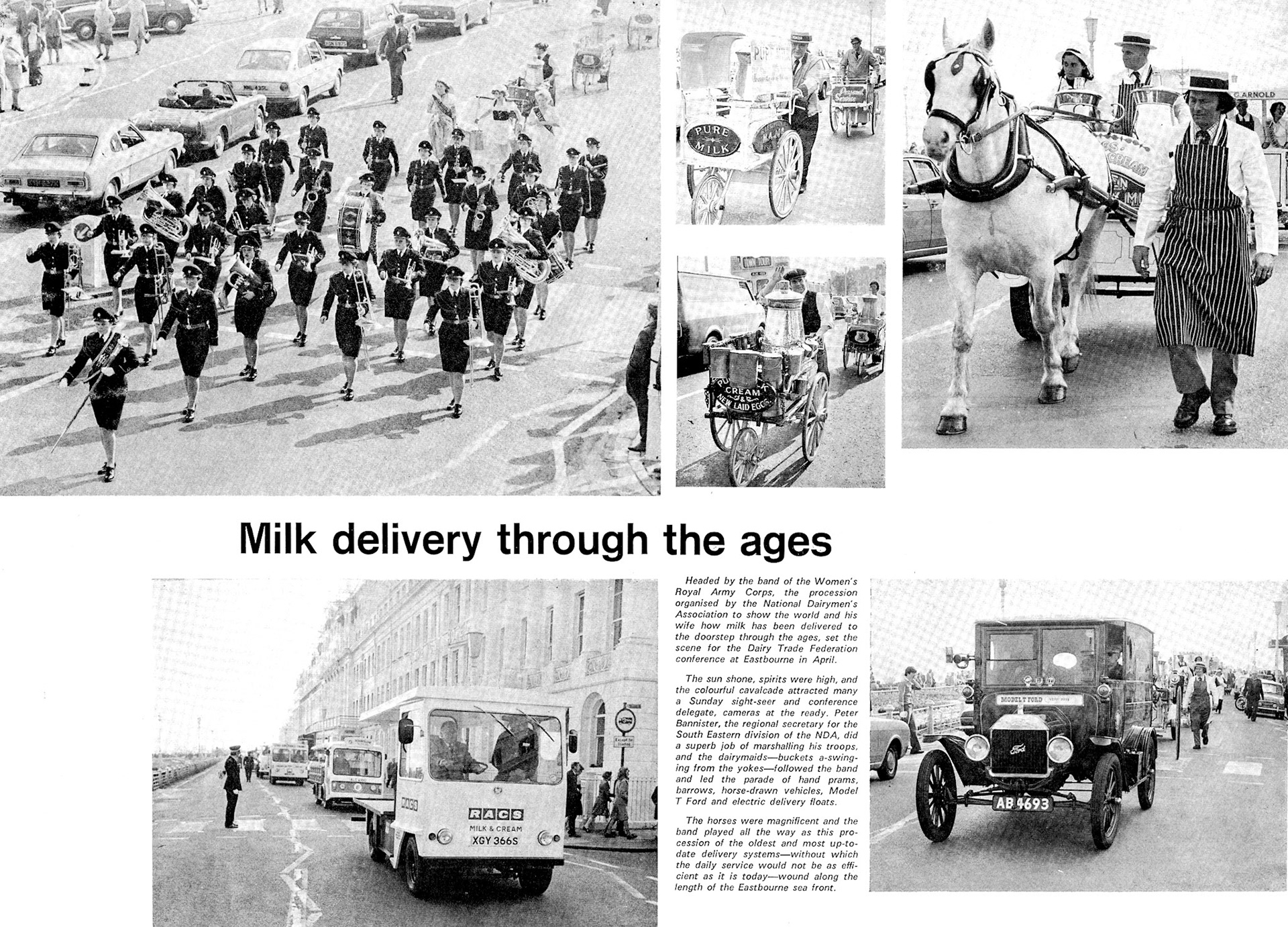 1978 Dairy Trade Federation conference at Eastbourne. Parade organised by the NDA showing how milk has been delivered through the ages. (Milk Industry magazine, June)