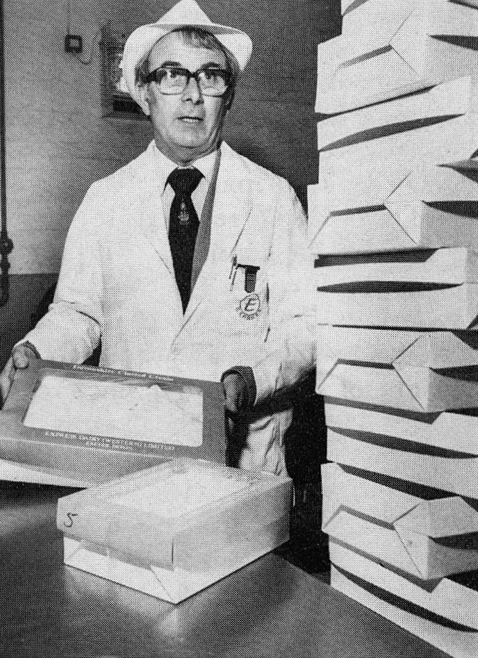1981 Exeter Processing Manager George Streeting with a batch of clotted cream. (April Express News)