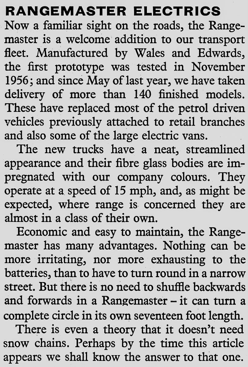 1959 Express announced the purchase of 140 Wales & Edwards 'Rangemaster' floats. (Express News March)
