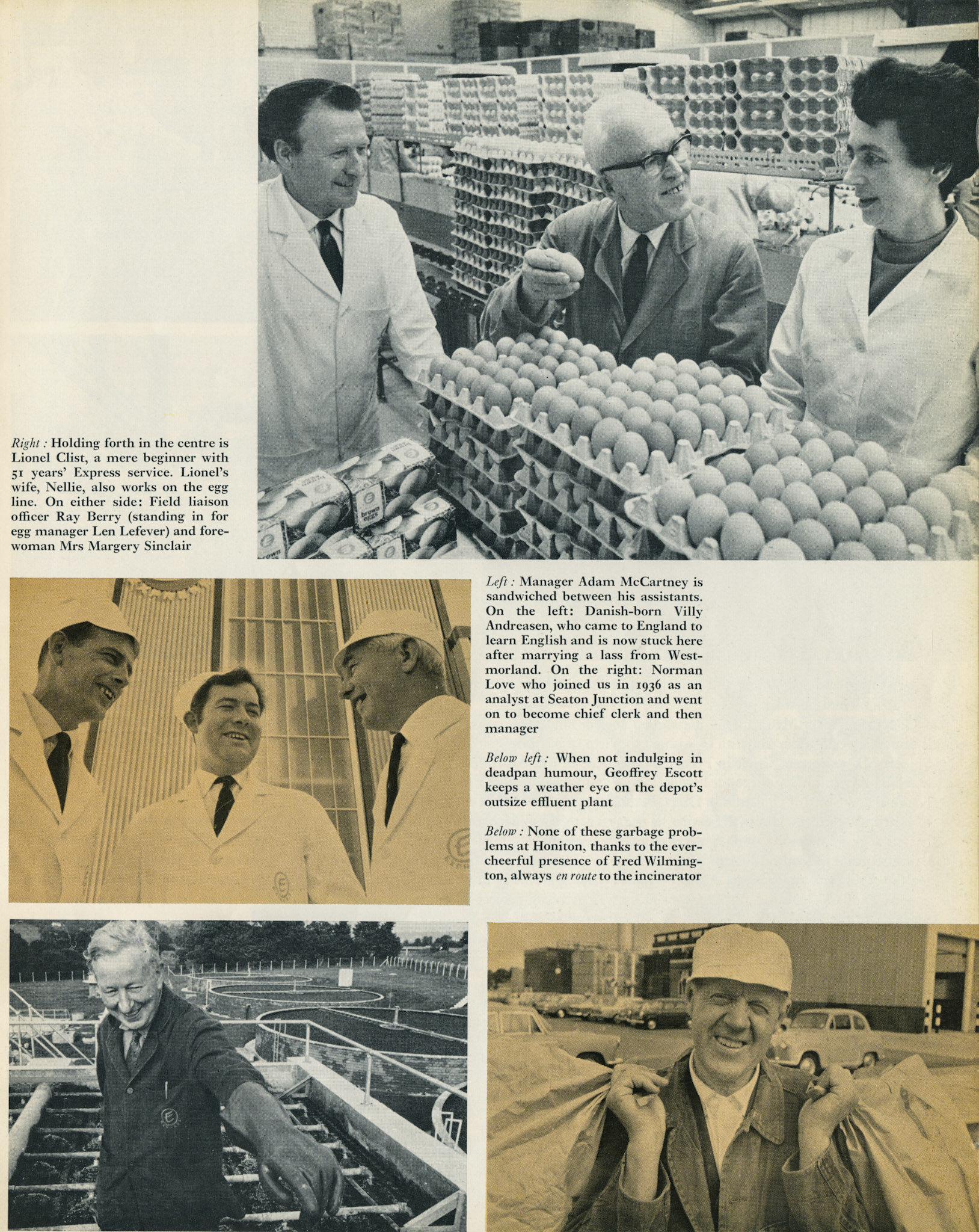1969 Christine Richards commented in 2023 "I remember the good old days in the egg packing station at Honiton. One still clear in my memory-we did consignments of huge double yokers. They were all on trays on metal shelving, thousands of them. There was an awful creaking noise and in slow motion the shelving collapsed-egg everywhere! I remember it vividly-we were there till late cleaning it up. I was covered in wet egg, by the time I got home, 3 miles away on my pushbike, my clothes were rigid! It was great times, so much camaraderie, my neighbours at Combe Raleigh also worked at Express: Dick and Midge Loftus, they got me the job there when I left school at 16 in 1969. Dick was an egg lorry driver, Midge went on from eggs to butter, sadly both are gone now."