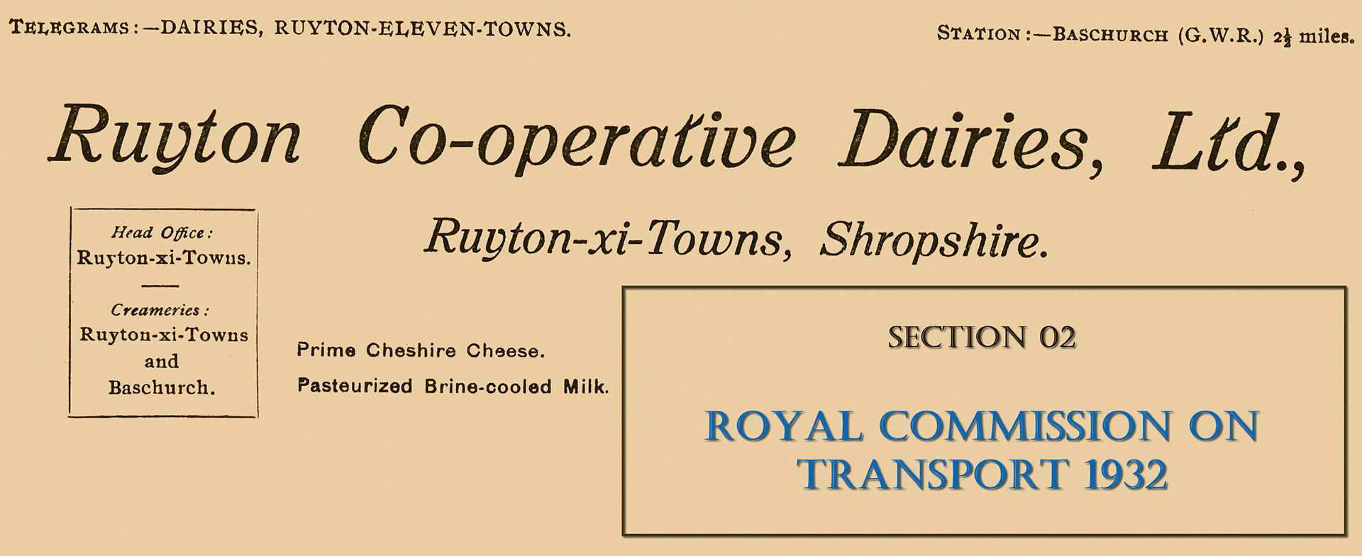 1932 Ruyton Co-operative Dairies-Royal Commission on Transport submission by the railway companies