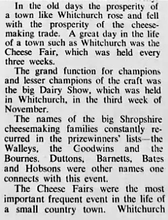 1900s Whitchurch Cheese Fair description (Courtesy Lin Keska)