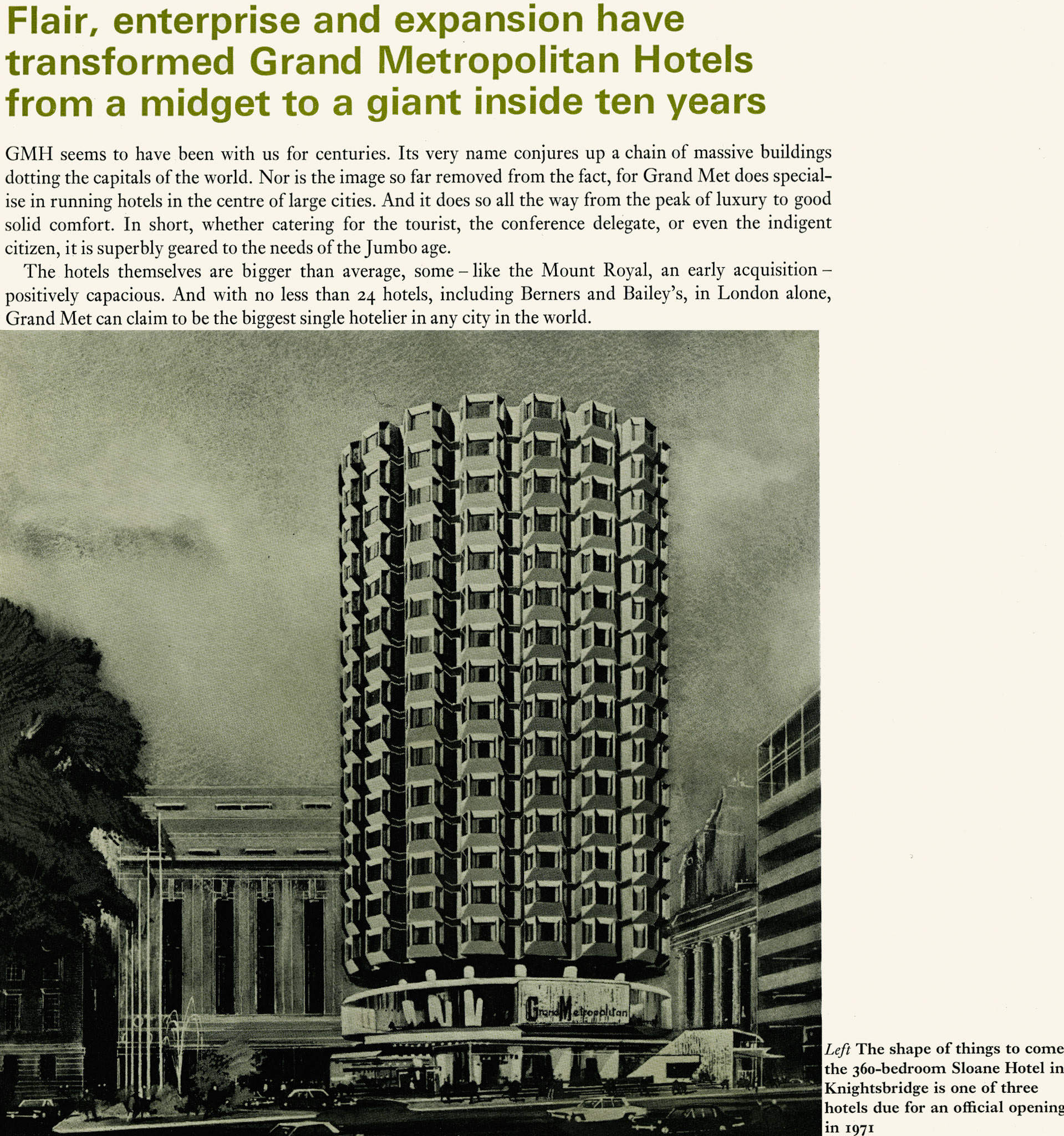 1970 Story of Grand Metropolitan Hotels over the past ten years. Page 1. (Express News Spring)