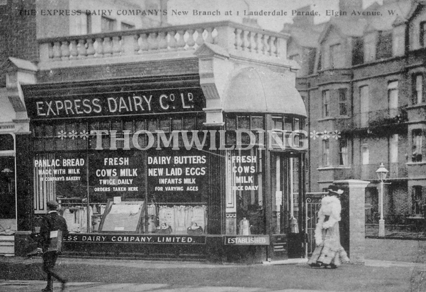 1910's? Maida Vale shop. "The Express Dairy Company's new branch at 1 Lauderdale Parade, Elgin Avenue. (Courtesy Paul Smith)