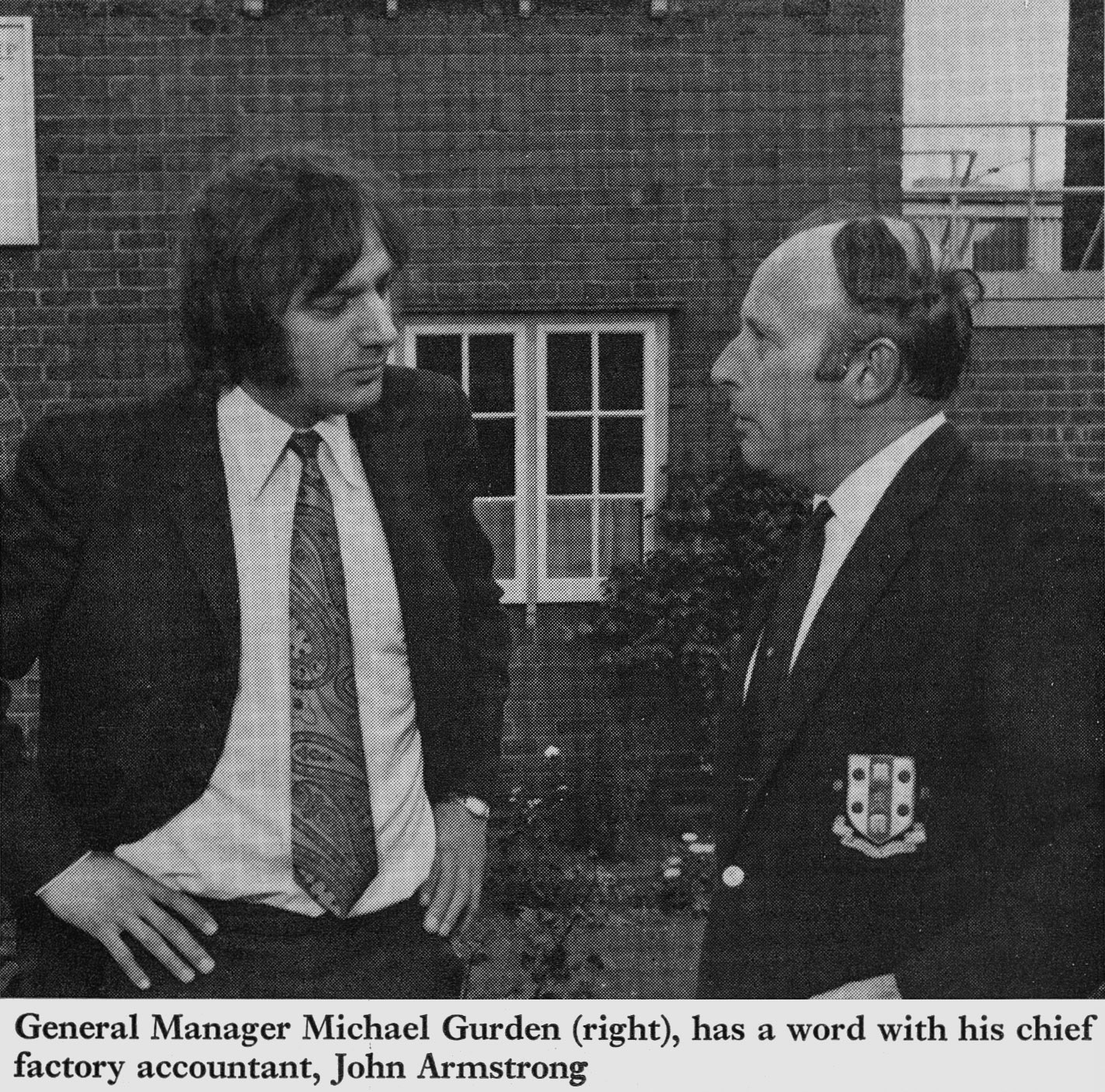 1972 Minsterley factory accountant John Armstrong talking with General Manager Michael Gurden. (Express News Autumn)