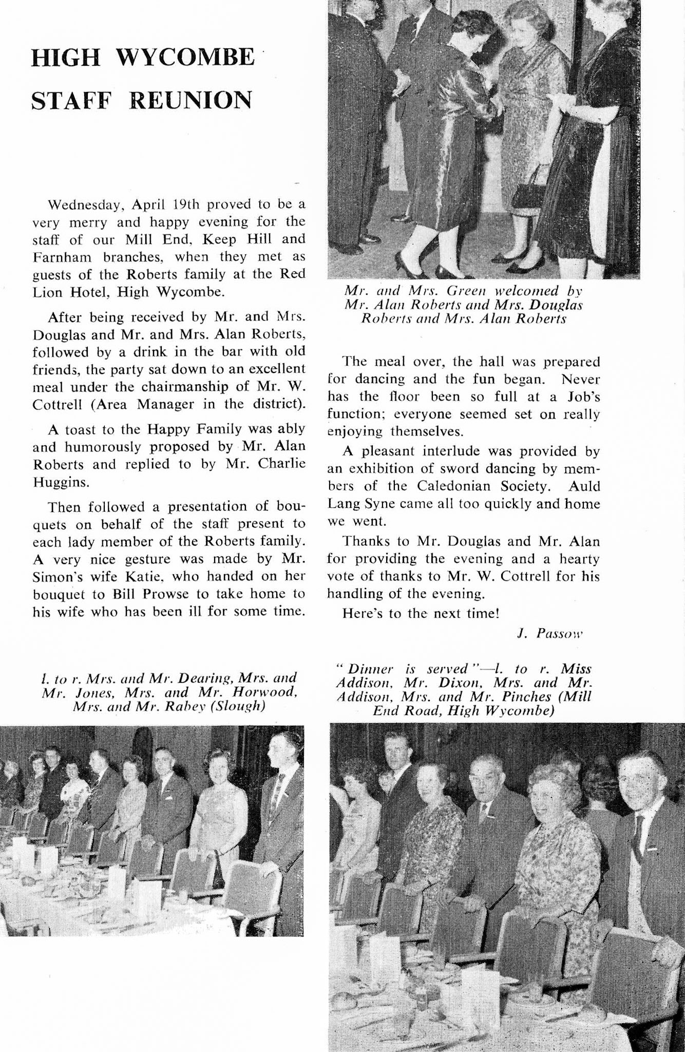 1961 Mill End, Keep Hill and Farnham branches reunion at the Red Lion Hotel, High Wycombe. (From Book of Job House Magazine, June)