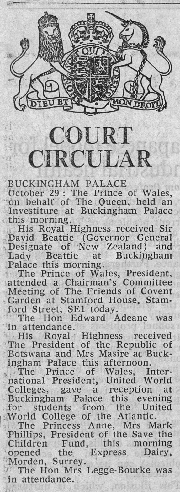 Court Circular in The Times