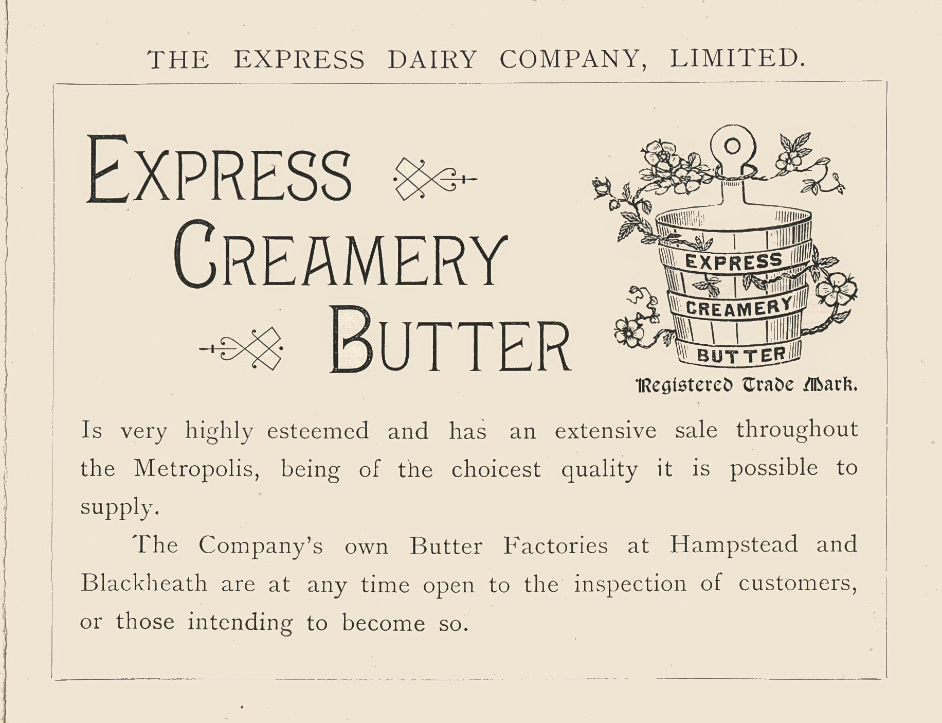 1893 Advertisement for Express Creamery Butter, from 'Souvenir from Finchley' (Courtesy Brian Wastell)