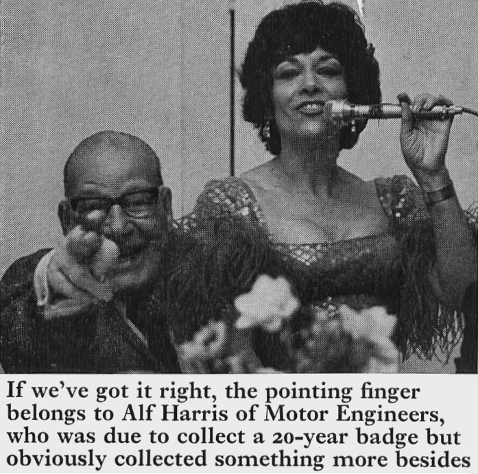 1974 Alf Harris, Motor Engineers, collects his 20-year badge. (Express News Summer)