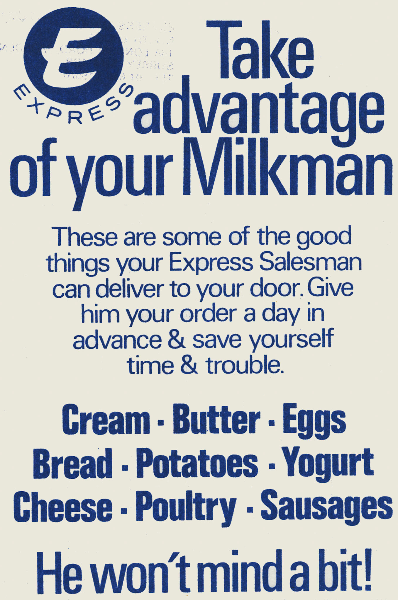 1980's? Milkman's leaflet and order form (Courtesy Michael Aldread)
