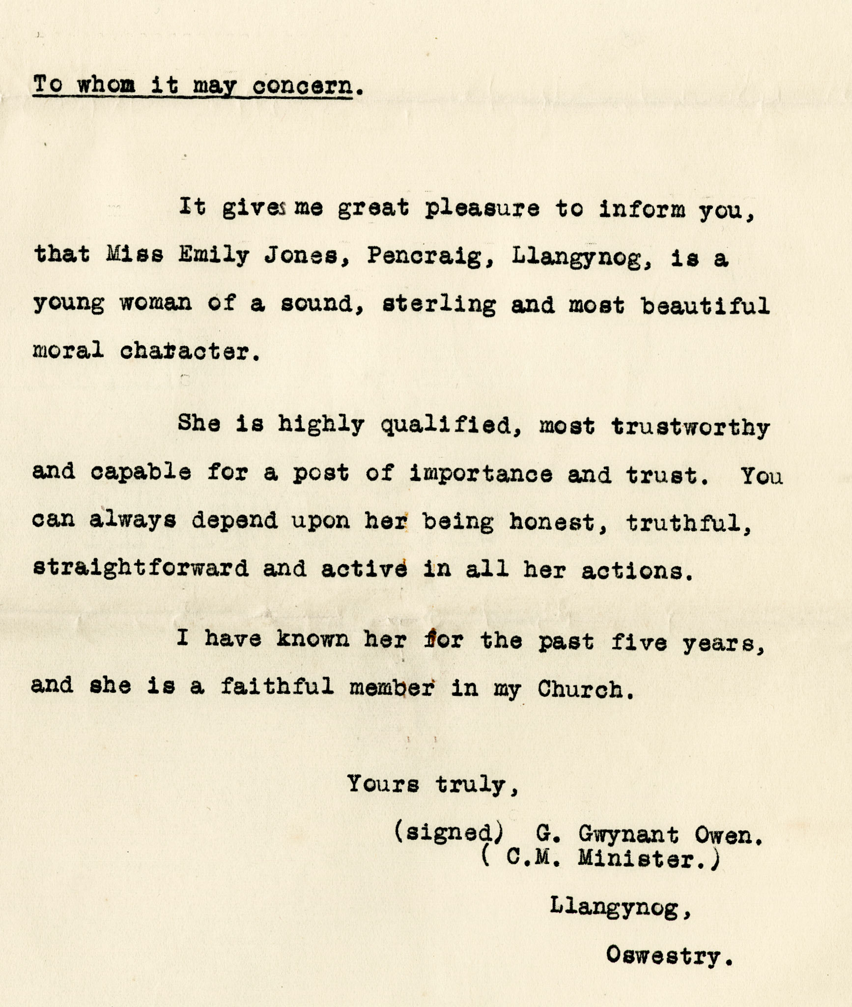 1930 Ruyton Co-operative Dairies-Cheesemaker Job Applications-Miss Emily Elizabeth Jones.